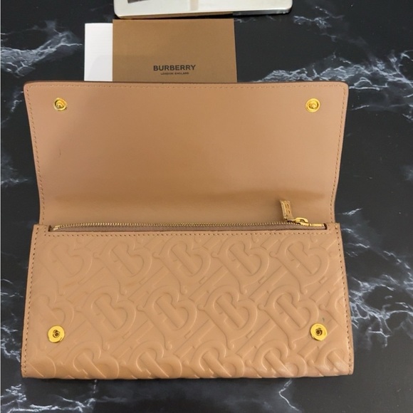 BURBERRY WALLET HERON TB DEBOSSED MONOGRAM CAMEL AUTHENTIC NWT -Store Display - Picture 7 of 12